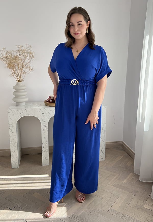 VALENCIA KOMBINEZON POWIĘKSZONY PLUS SIZE Z PASKIEM I DŁUGIMI NOGAWKAMI. CHABER 01