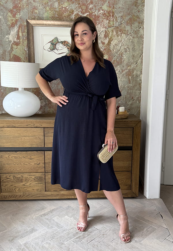 LISBONA SUKIENKA PLUS SIZE KOPERTOWA MIDI. GRANATOWA 12
