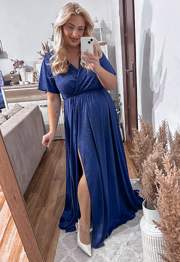 BELL MAXI BROKATOWA SUKIENKA DŁUGA PLUS SIZE. GRANATOWA 06 - produkt polski zdjęcie 2