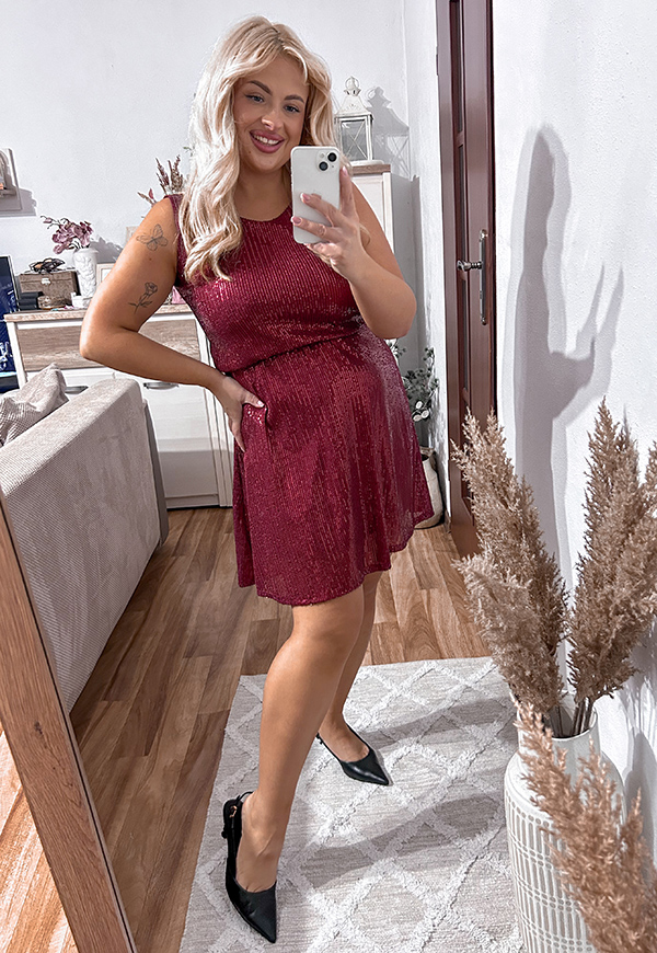 MARIKA SUKIENKA MINI PLUS SIZE PRZED KOLANO CEKINOWA. BORDOWA 03 - włoski zdjęcie 3