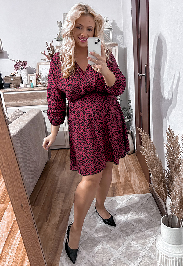 BETT SUKIENKA PLUS SIZE PRZED KOLANO Z WISKOZY WE WZORY. BORDOWA PANTERKA 01 - włoski zdjęcie 1