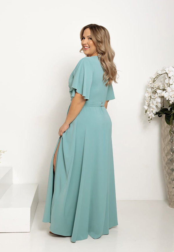 POLLY MAXI SUKIENKA DŁUGA PLUS SIZE Z OZDOBNYM PASKIEM. MIĘTOWA - produkt polski zdjęcie 2