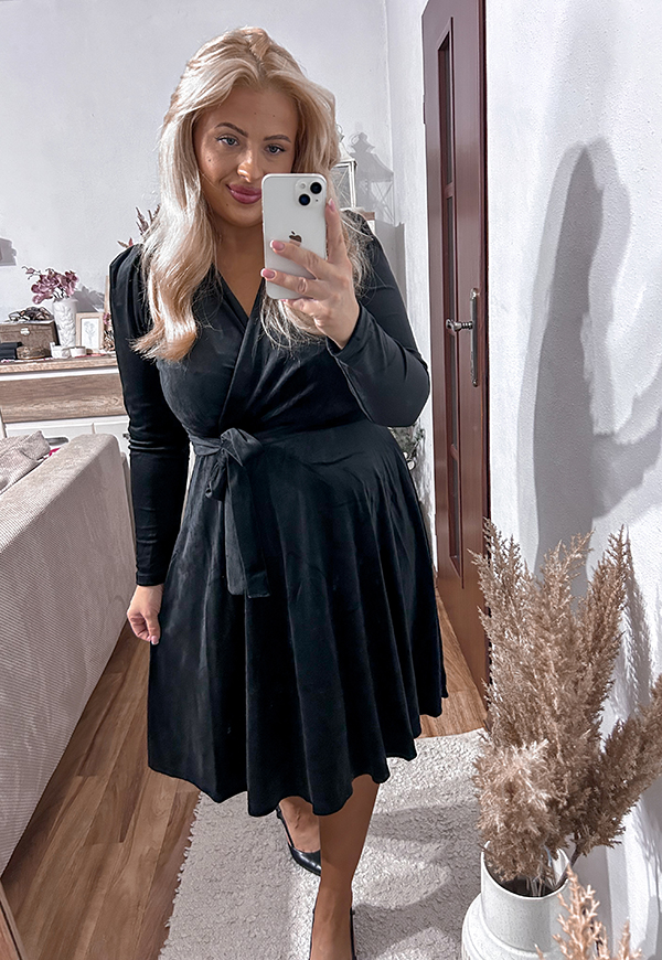 SAMANTA WELUROWA SUKIENKA PLUS SIZE Z BUFKAMI. CZARNA 02 - włoski zdjęcie 4