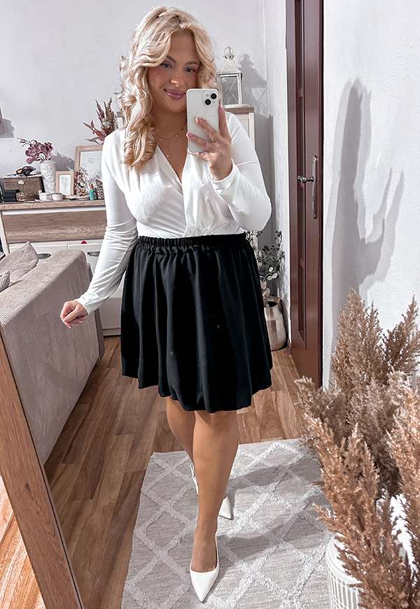 FLUFFY SPÓDNICA BOMBKA MINI PLUS SIZE ROZKLOSZOWANA. CZARNA 01 - włoski zdjęcie 3