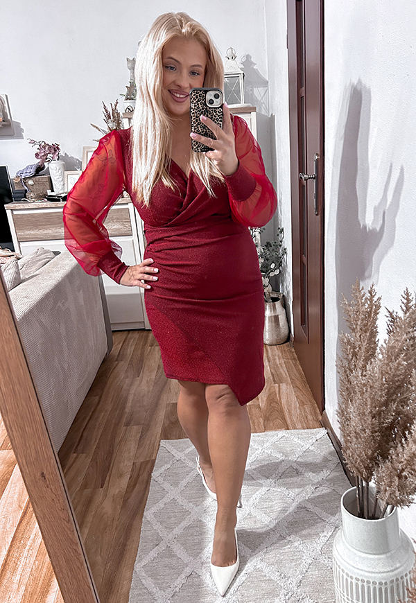 VANESSA BŁYSZCZĄCA SUKIENKA PLUS SIZE PRZED KOLANO. CZERWONA 02 - włoski zdjęcie 1