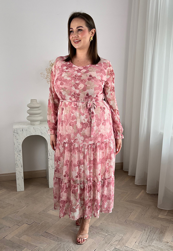 MIRABELL SUKIENKA Z OKRĄGŁYM DEKOLTEM PLUS SIZE MIDI W KWIATY. RÓŻOWA 07 - włoski zdjęcie 2