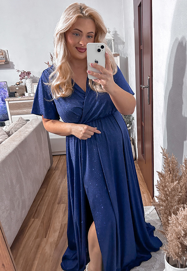 BELL MAXI BROKATOWA SUKIENKA DŁUGA PLUS SIZE. GRANATOWA 06 - produkt polski zdjęcie 3