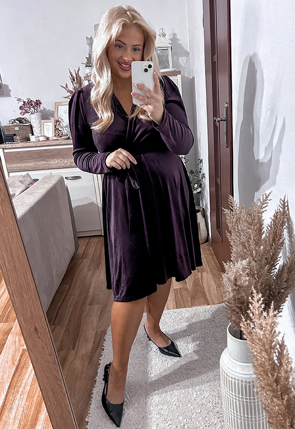 SAMANTA WELUROWA SUKIENKA PLUS SIZE Z BUFKAMI. CIEMNA ŚLIWKA 01 - włoski zdjęcie 1