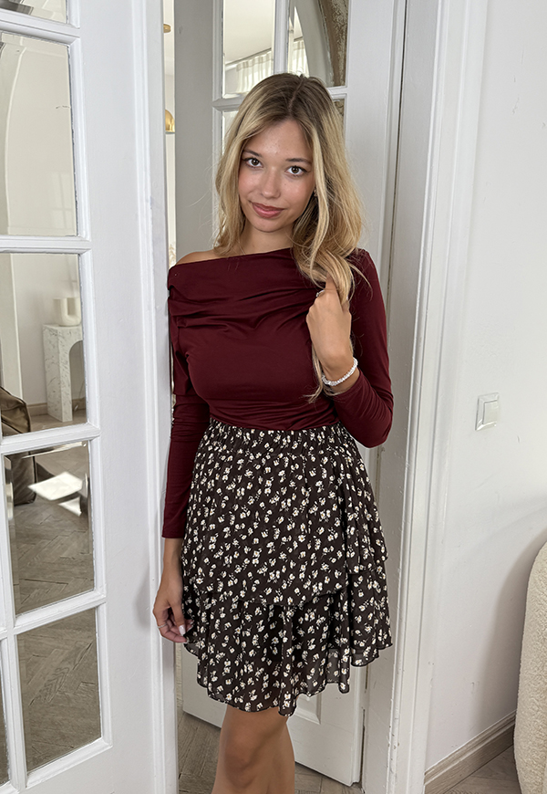 FLORES SZYFONOWA SPÓDNICA MINI PLUS SIZE ROZKLOSZOWANA.CZEKOLADOWA 11 - włoski zdjęcie 3
