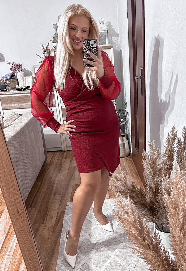 VANESSA BŁYSZCZĄCA SUKIENKA PLUS SIZE PRZED KOLANO. CZERWONA 02 - włoski zdjęcie 4