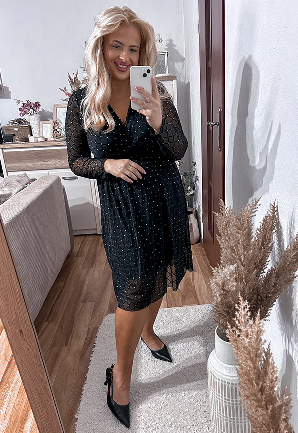 SCARLETT SUKIENKA PLUS SIZE PRZED KOLANO Z SIATECZKI BŁYSZCZĄCA WE WZORY. CZARNA 03 - włoski zdjęcie 2