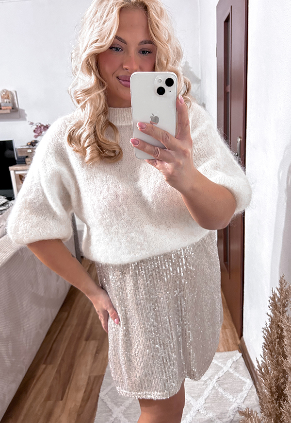 CINDI SPÓDNICA CEKINOWA MINI PLUS SIZE. SZAMPAŃSKA 01 - włoski zdjęcie 3