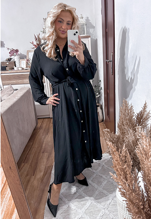 KATE SUKIENKA NA GUZIKI PLUS SIZE DŁUGA KOSZULOWA. CZARNA 01 - włoski zdjęcie 1