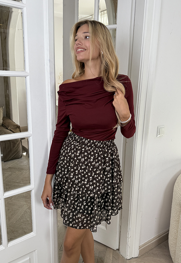 FLORES SZYFONOWA SPÓDNICA MINI PLUS SIZE ROZKLOSZOWANA.CZEKOLADOWA 11 - włoski zdjęcie 4