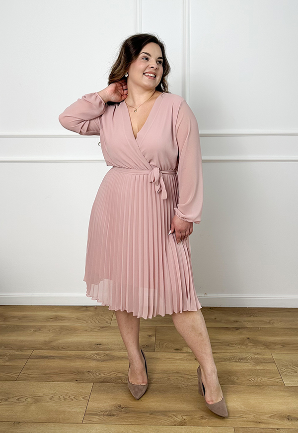 AMBER  SUKIENKA PLUS SIZE PLISOWANA. PUDROWY RÓŻ 01 - włoski zdjęcie 4