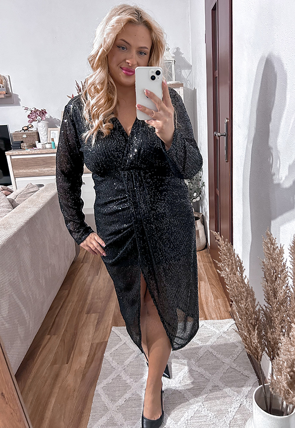 FIONA CEKINOWA SUKIENKA MIDIPLUS SIZE OŁOWKOWA. CZARNA 03 - włoski zdjęcie 1