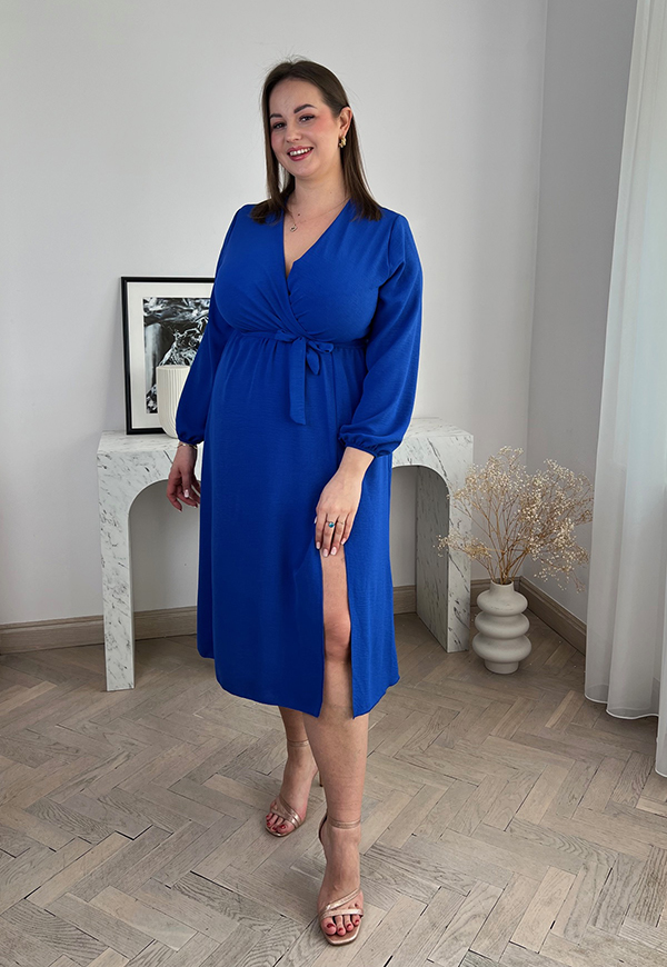 LISBONA DŁUGI RĘKAW  SUKIENKA PLUS SIZE KOPERTOWA MIDI. CHABROWA 12 - włoski zdjęcie 4