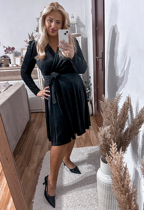 SAMANTA WELUROWA SUKIENKA PLUS SIZE Z BUFKAMI. CZARNA 02 - włoski zdjęcie 1