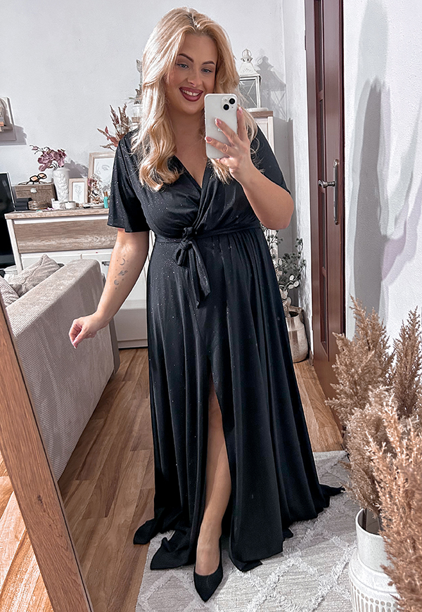 BELL MAXI BROKATOWA SUKIENKA DŁUGA PLUS SIZE. CZARNA 07 - produkt polski zdjęcie 4