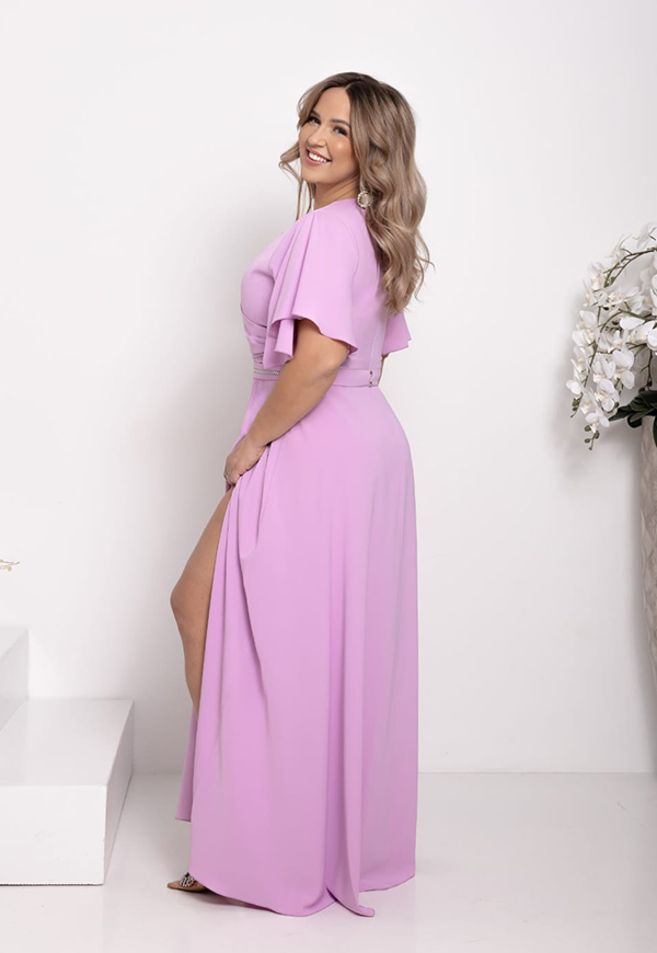 POLLY MAXI SUKIENKA DŁUGA PLUS SIZE Z OZDOBNYM PASKIEM. LILA - produkt polski zdjęcie 3