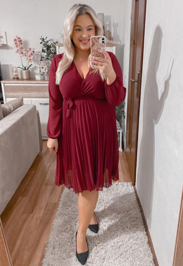 AMBER  SUKIENKA PLUS SIZE PLISOWANA. BORDOWA - produkt włoski zdjęcie 1
