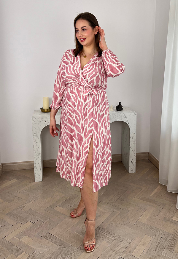 CARMEN  SUKIENKA PLUS SIZE KOPERTOWA MIDI W ŁEZKI. PURDOWY RÓŻ 31 - włoski zdjęcie 2