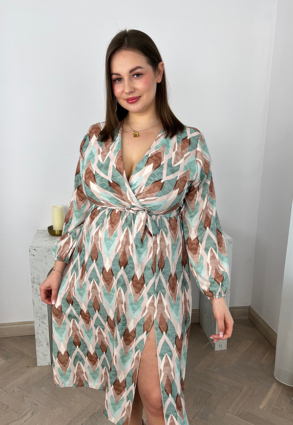 CARMEN  SUKIENKA PLUS SIZE KOPERTOWA MIDI WE WZORY. PASTELOWA ZIELEŃ 37 - włoski zdjęcie 4