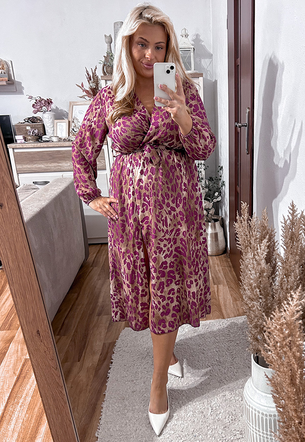 CARMEN  SUKIENKA PLUS SIZE KOPERTOWA MIDI W DROBNE WZORY. RÓŻOWA PANTERKA 19 - włoski zdjęcie 4