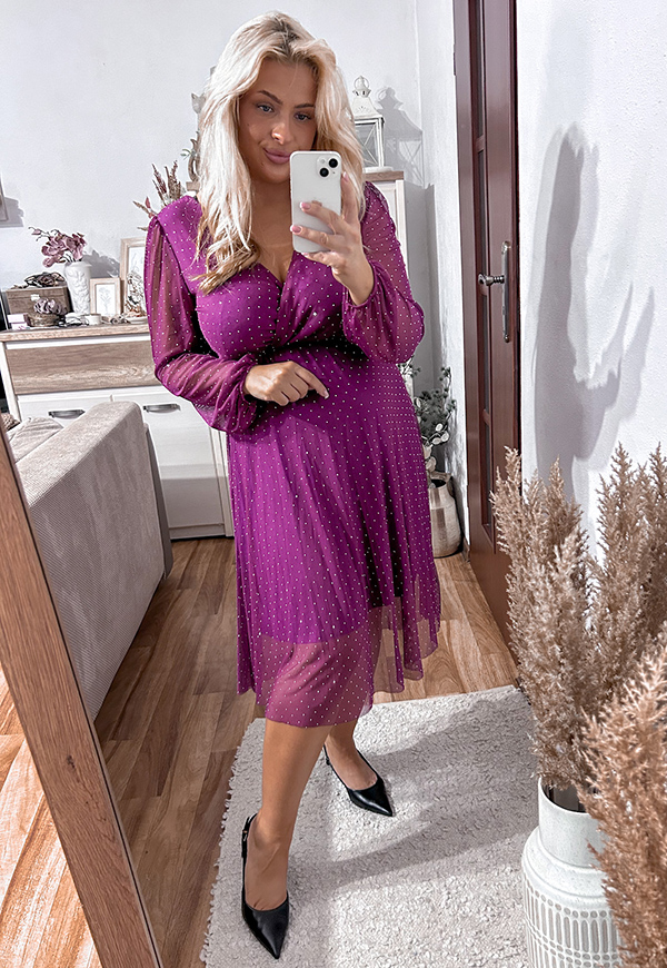 LEAL SUKIENKA PLUS SIZE PRZED KOLANO Z SIATECZKI BŁYSZCZĄCA. FIOLETOWA 03 - włoski zdjęcie 1