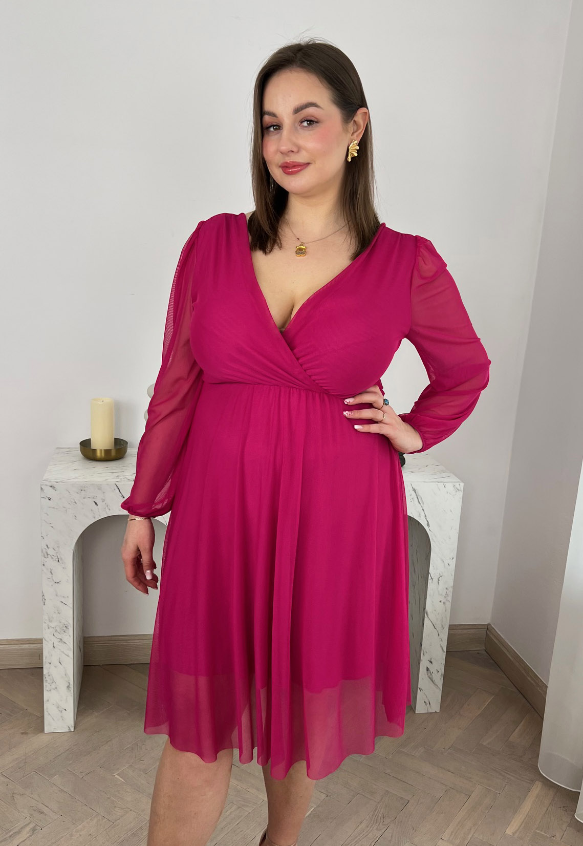 ESTER SUKIENKA PLUS SIZE PRZED KOLANO Z SIATECZKI. FUKSJA 07 - włoski zdjęcie 3