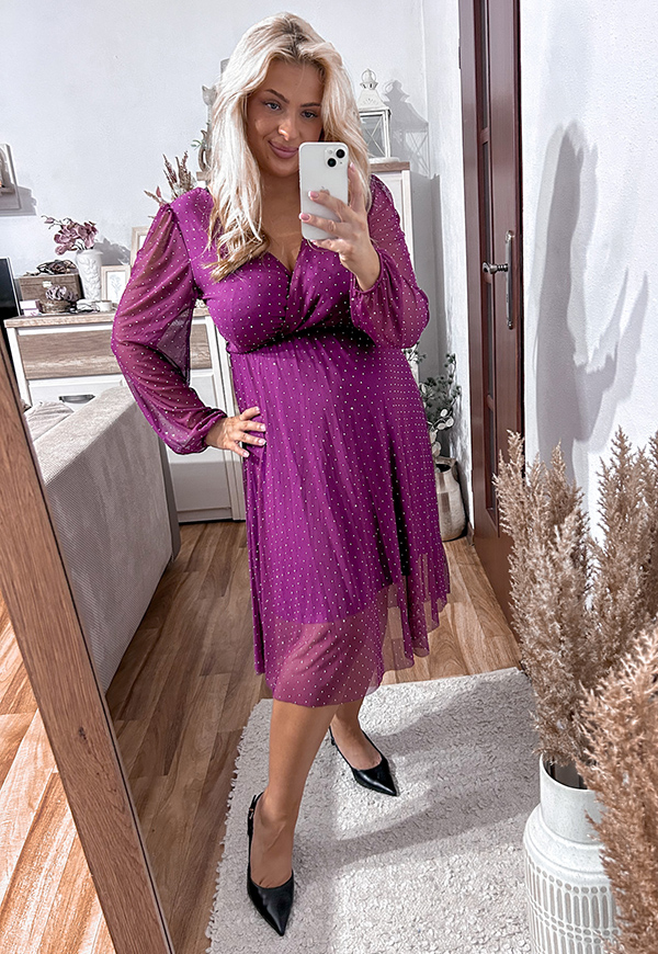 LEAL SUKIENKA PLUS SIZE PRZED KOLANO Z SIATECZKI BŁYSZCZĄCA. FIOLETOWA 03 - włoski zdjęcie 2