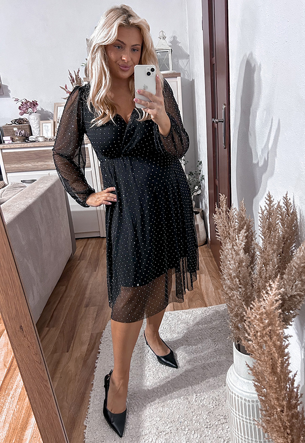 LEAL SUKIENKA PLUS SIZE PRZED KOLANO Z SIATECZKI BŁYSZCZĄCA. CZARNA 02 - włoski zdjęcie 1