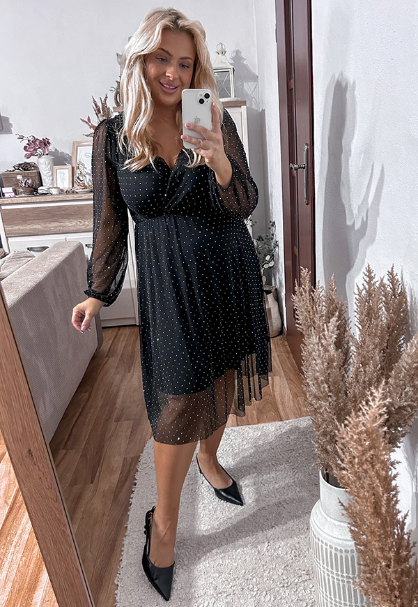 LEAL SUKIENKA PLUS SIZE PRZED KOLANO Z SIATECZKI BŁYSZCZĄCA. CZARNA 02 - włoski zdjęcie 2