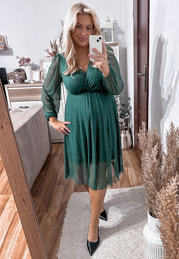 LEAL SUKIENKA PLUS SIZE PRZED KOLANO Z SIATECZKI BŁYSZCZĄCA. BUTELKOWA ZIELEŃ 01 - włoski zdjęcie 4