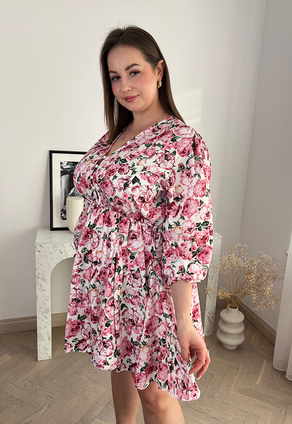 AMANDA MINI PLUS SIZE SUKIENKA PRZED KOLANO Z GUZIKAMI . BIAŁO/PUDROWA 01 - włoski zdjęcie 1