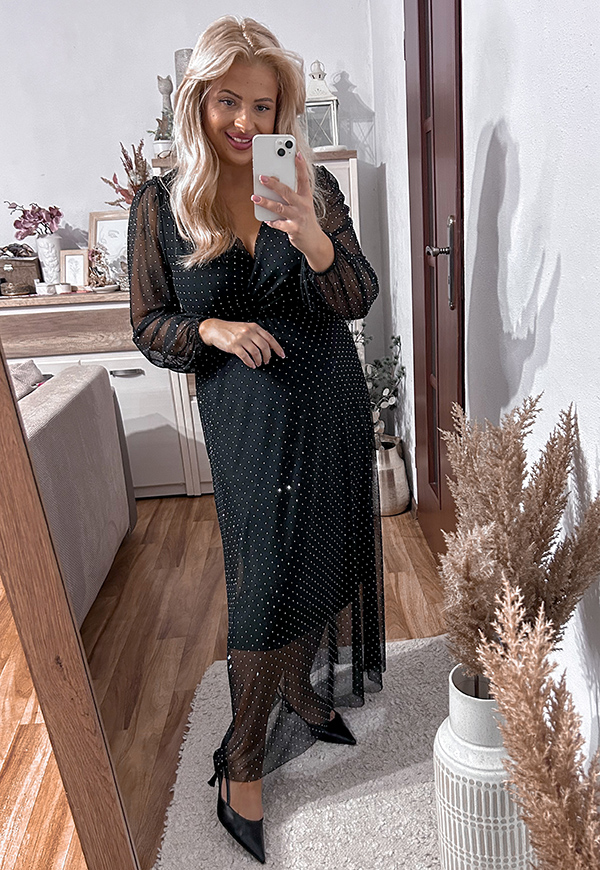 LEAL MAXI SUKIENKA DŁUGA PLUS SIZE Z SIATECZKI BŁYSZCZĄCA. CZARNA 02 - włoski zdjęcie 1