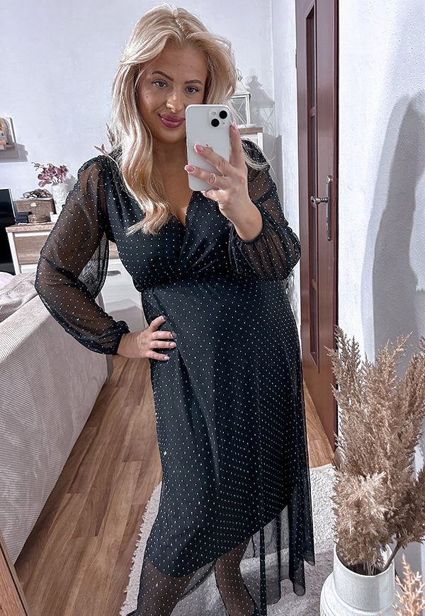 LEAL MAXI SUKIENKA DŁUGA PLUS SIZE Z SIATECZKI BŁYSZCZĄCA. CZARNA 02 - włoski zdjęcie 2