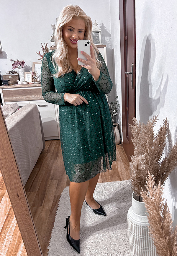 SCARLETT SUKIENKA PLUS SIZE PRZED KOLANO Z SIATECZKI BŁYSZCZĄCA WE WZORY. BUTELKOWA 04 - włoski zdjęcie 3