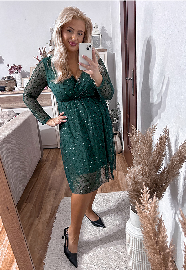 SCARLETT SUKIENKA PLUS SIZE PRZED KOLANO Z SIATECZKI BŁYSZCZĄCA WE WZORY. BUTELKOWA 04 - włoski zdjęcie 4