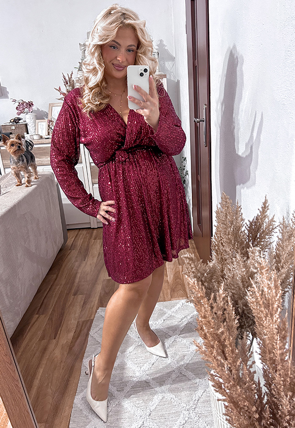 CELINA SUKIENKA CEKINOWA PLUS SIZE PRZED KOLANO Z CEKIN. BORDOWA 05 - włoski zdjęcie 1