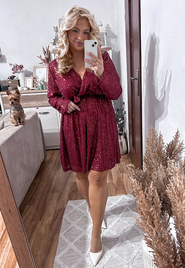 CELINA SUKIENKA CEKINOWA PLUS SIZE PRZED KOLANO Z CEKIN. BORDOWA 05 - włoski zdjęcie 3