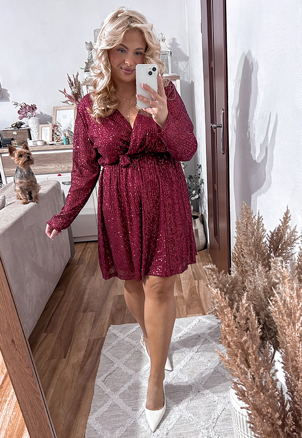 CELINA SUKIENKA CEKINOWA PLUS SIZE PRZED KOLANO Z CEKIN. BORDOWA 05 - włoski zdjęcie 4