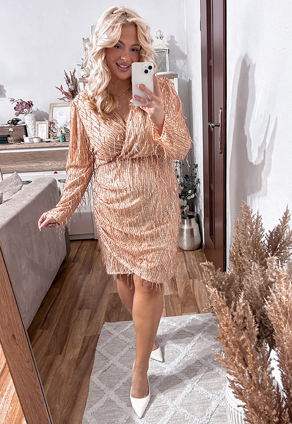 CRYSTAL CEKINOWA SUKIENKA PLUS SIZE PRZED KOLANO Z CEKIN. ZŁOTA 03 - włoski zdjęcie 2