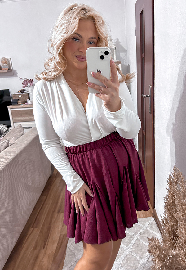 LOTTA SPÓDNICA MINI PLUS SIZE ROZKLOSZOWANA. BORDOWA 02 - włoski zdjęcie 2