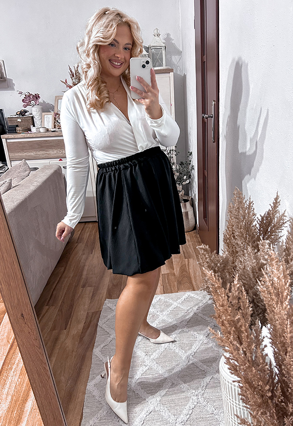 FLUFFY SPÓDNICA BOMBKA MINI PLUS SIZE ROZKLOSZOWANA. CZARNA 01 - włoski zdjęcie 1