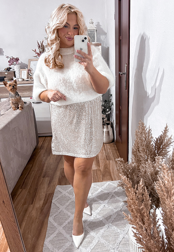 CINDI SPÓDNICA CEKINOWA MINI PLUS SIZE. SZAMPAŃSKA 01 - włoski zdjęcie 2