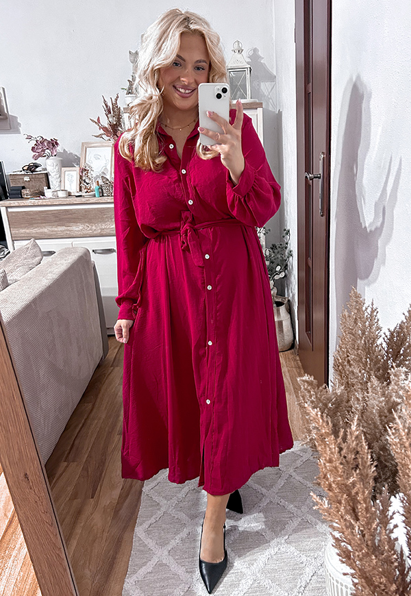 KATE SUKIENKA NA GUZIKI PLUS SIZE DŁUGA KOSZULOWA. BORDOWA 03 - włoski zdjęcie 2