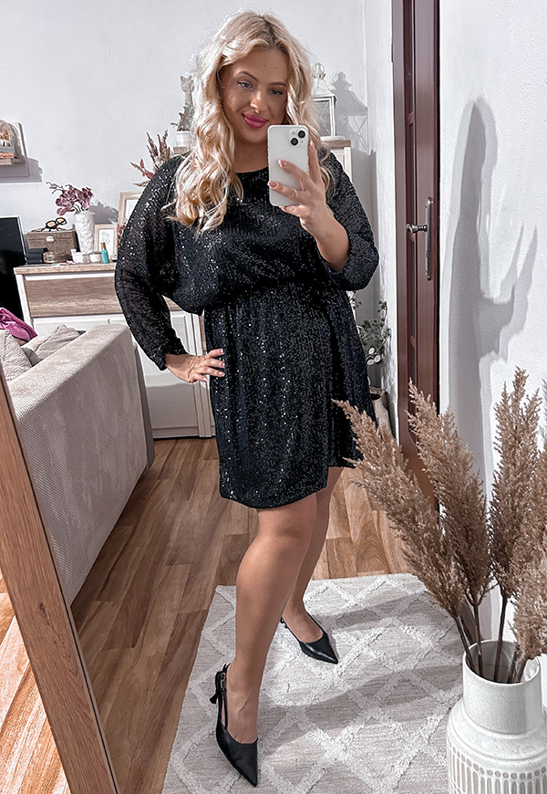 CAMILLA CEKINOWA SUKIENKA PLUS SIZE PRZED KOLANO. CZARNA 02 - włoski zdjęcie 1