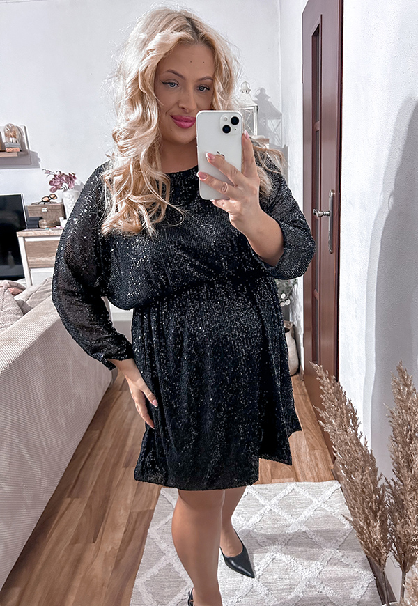 CAMILLA CEKINOWA SUKIENKA PLUS SIZE PRZED KOLANO. CZARNA 02 - włoski zdjęcie 3