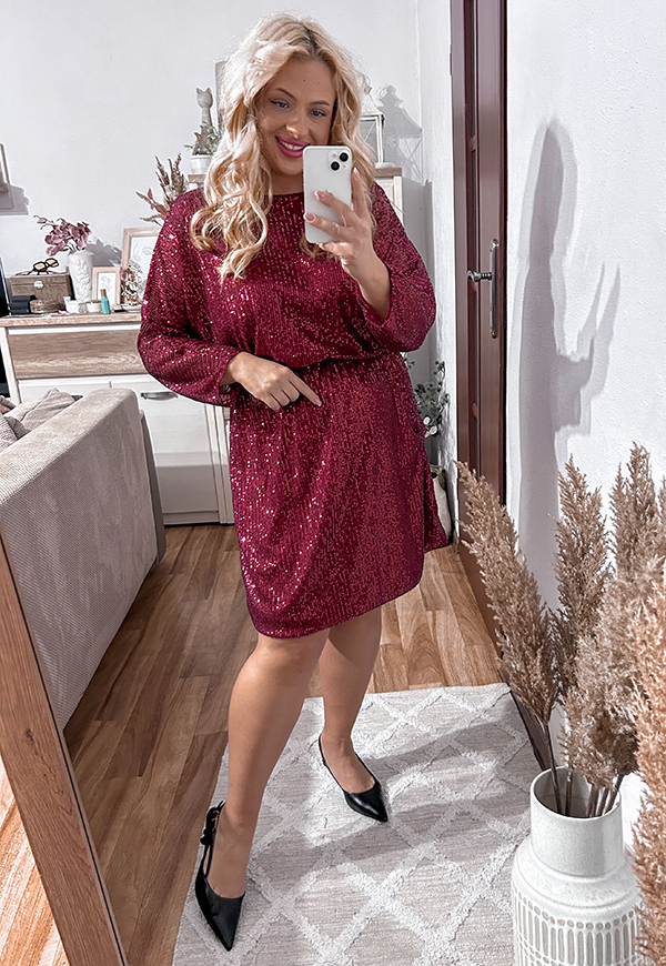 CAMILLA CEKINOWA SUKIENKA PLUS SIZE PRZED KOLANO. BORDOWA 01 - włoski zdjęcie 3